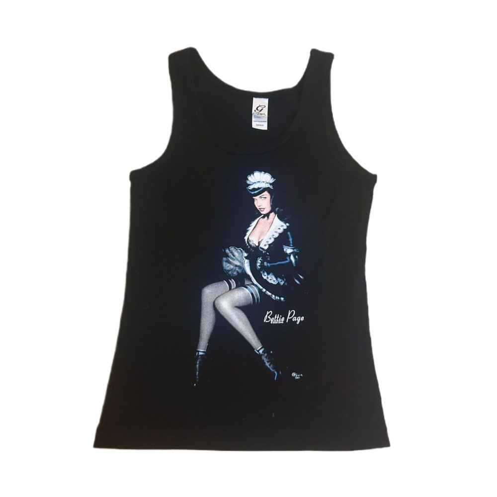 Bettie Page 2003 Vintage rare maid Black Graphic Tank Top 100% cotton